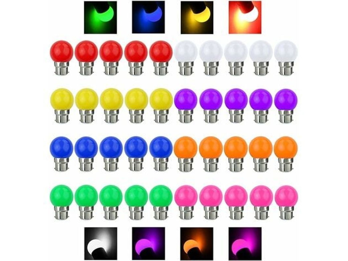 Lâmpada Led Colorida 3w 220v/50hz Base E27 Pacote Com 40 Lâmpadas Multicoloridas