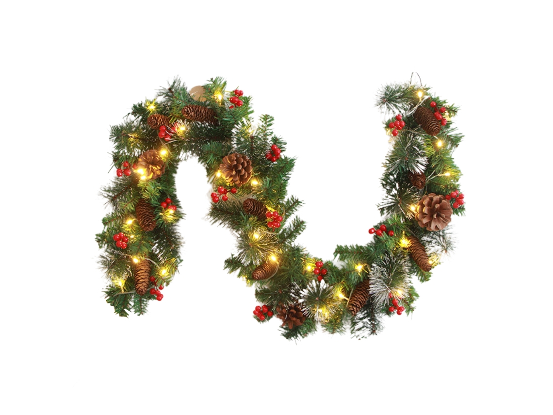Coroa de Natal de Abeto Artificial com 50 LEDs Luz Quente 1,8m/2,7m