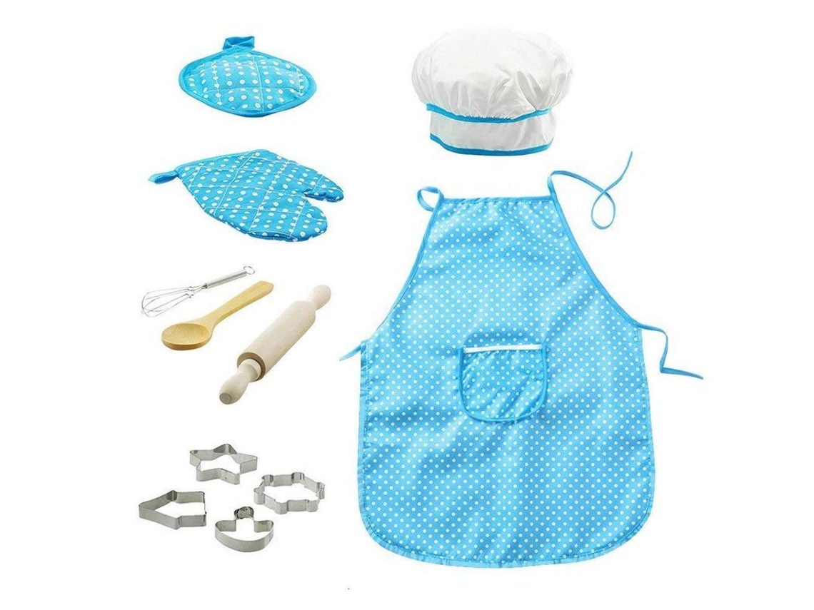 2026 set de Brinquedos de Chef Linjou com Traje e Acessórios de Cozinha 11 Peças Presente Ideal para Crianças 3+ Azul Azul