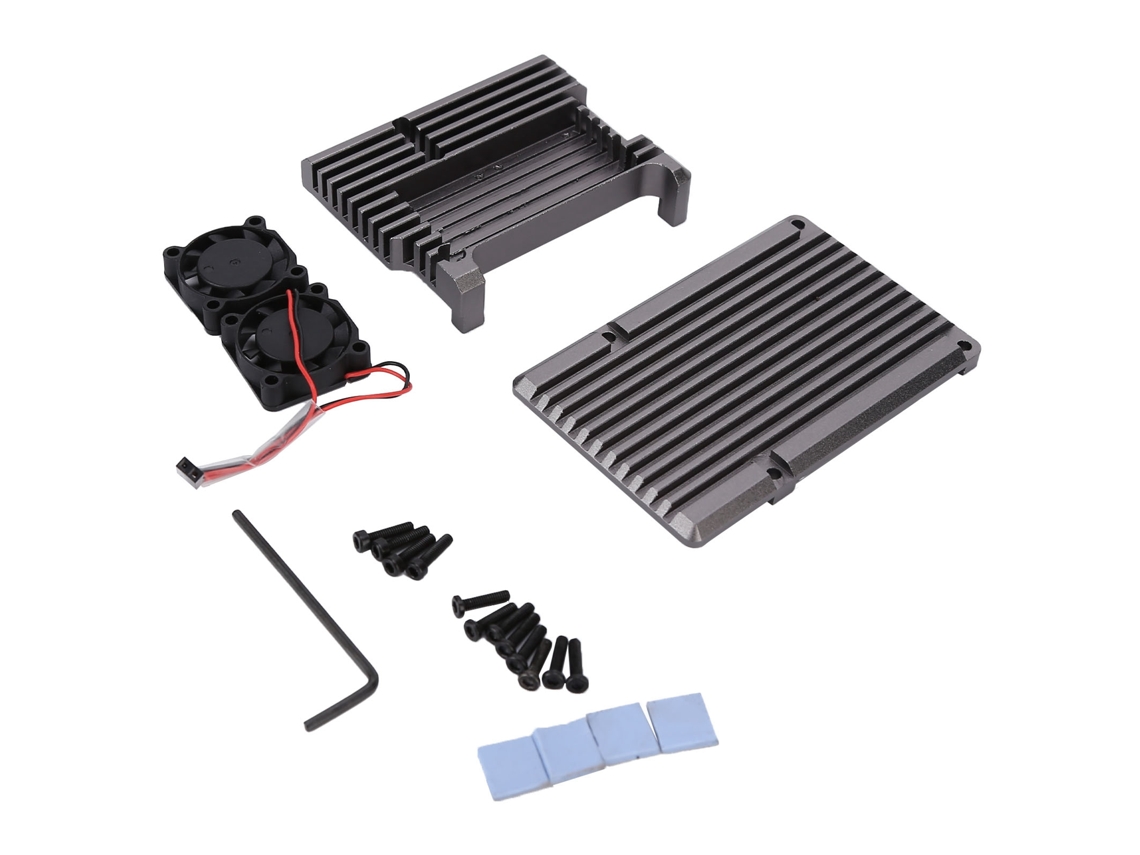 Enclosure de Resfriamento com Ventoinha para Raspberry Pi 4 B Cinza
