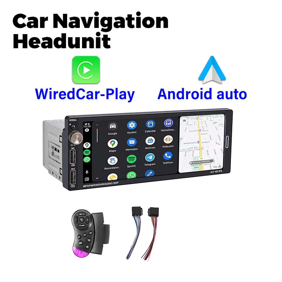 Sistema Multimídia Automotivo 1din (com Fio), Controles De Volante Sem Fio Carplay Bluetooth De 6,9 Polegadas