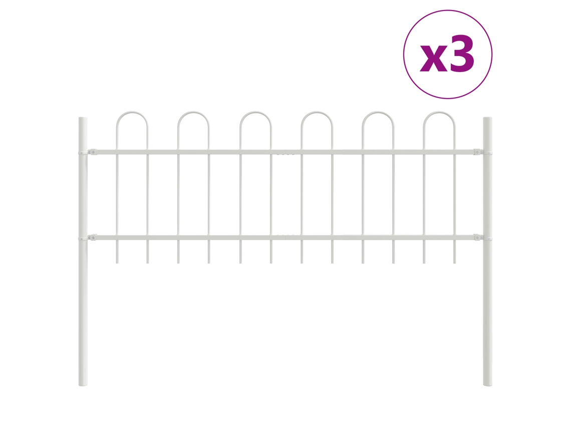 Conjunto 3 Cerca Para Jardim Vidaxl Branco Aço Revestido A Pó (5,1 X 0,6 M)