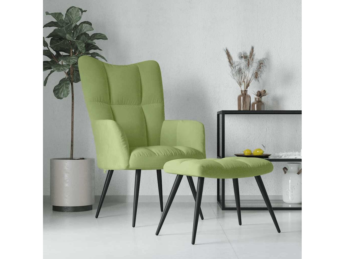 Vidaxl Cadeira De Descanso Com Banco Veludo Verde-claro