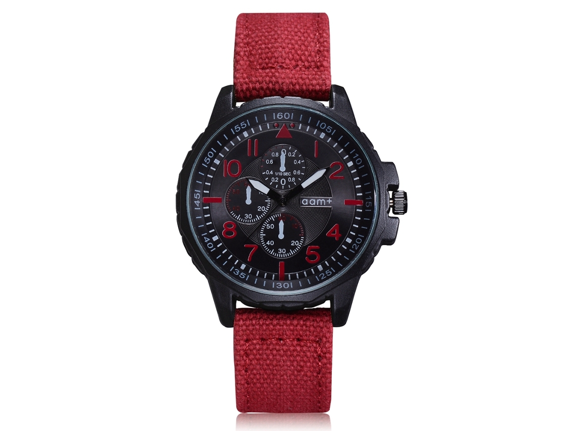 Relógio esportivo unissex para estudantes, ultrafino, em aço, com pulseira de lona, vermelho.