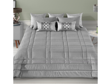 Colcha ARDOSIA 250x260cm Cinza com 2 Almofadas — 100% Poliéster