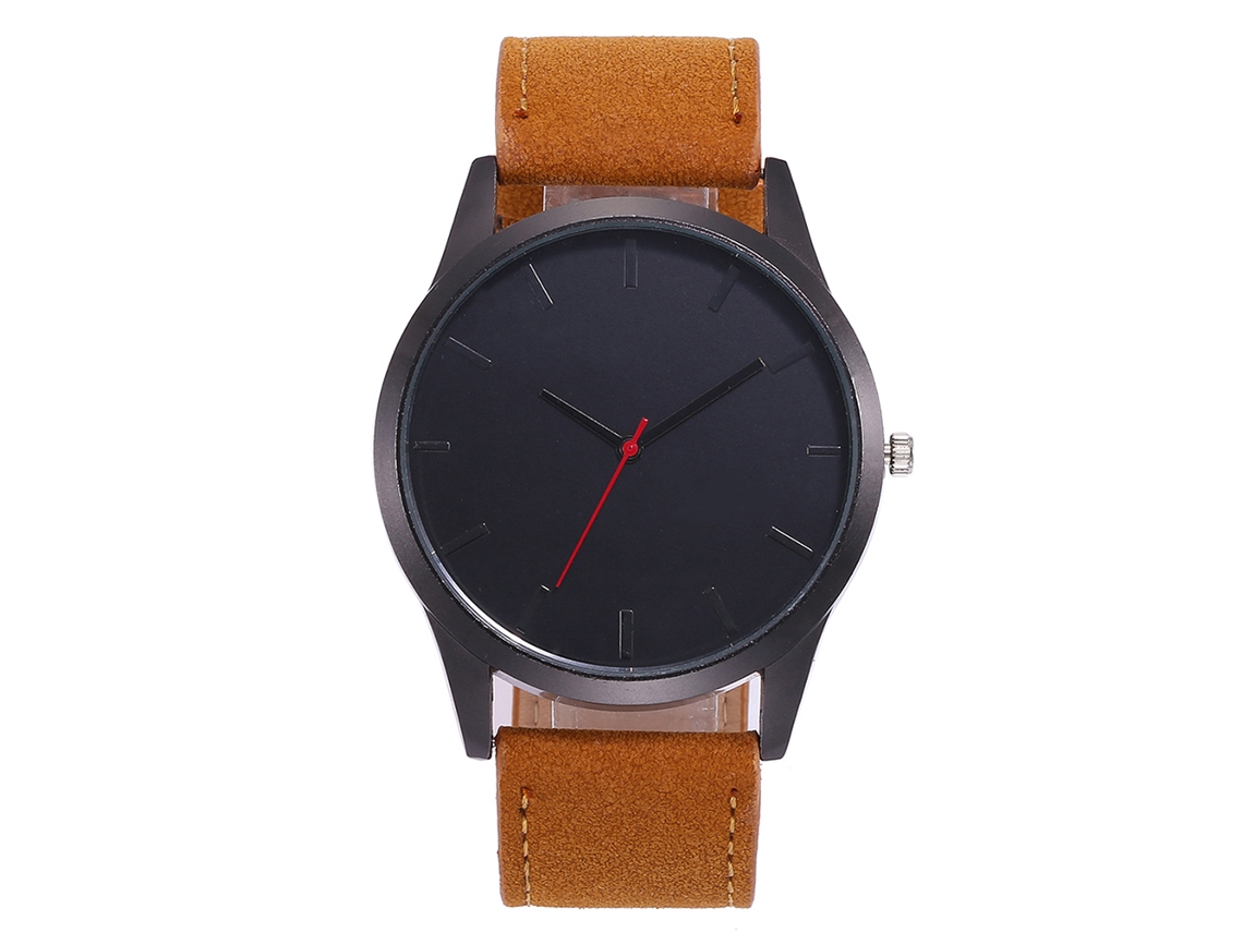 Relógio Masculino de Quartzo Vansvar Pulseiro Couro Imitado Mostrador Redondo Light Coffee