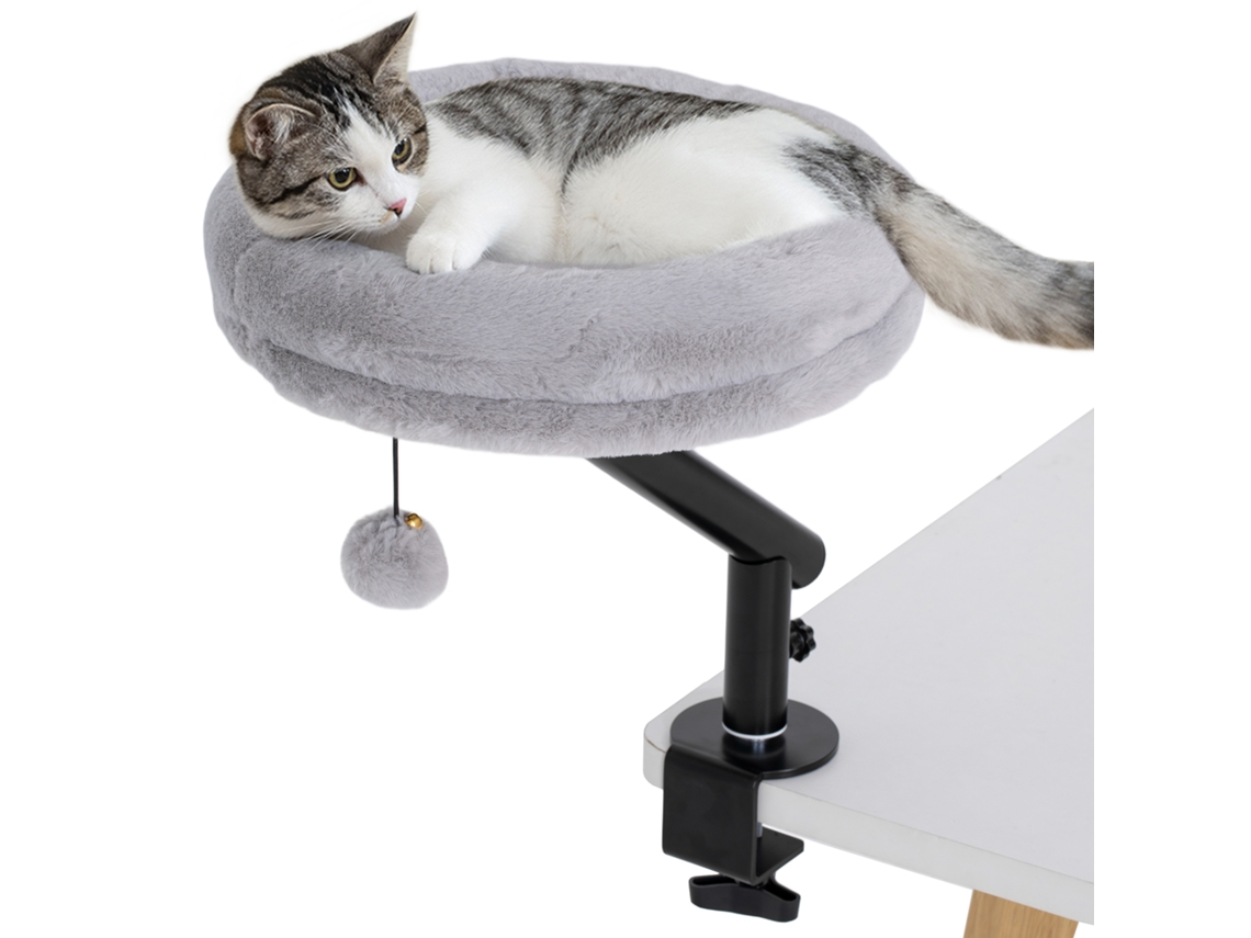 Cama mesa para gatos, ajustável 360°, almofada removível, cinza S/MARCA