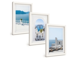 Composição De Quadros Mar Edifícios Brancos Grécia Espelharte (3 Peças 20x30 Cm)