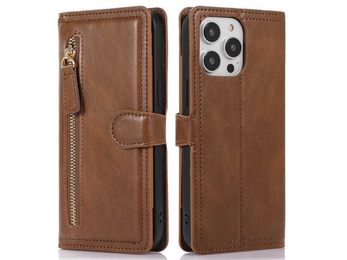 Capa Quedas Para Iphone 14 Pro Max Pele Sintética Magnética Castanho