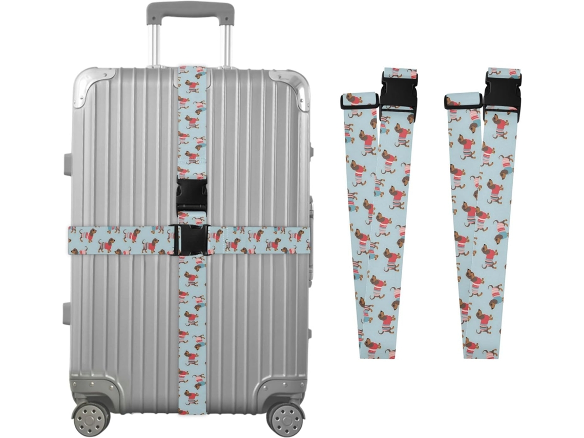 Conjunto De 2 Cintas Bagagem Com Estampa Dachshund Feliz, Ideais Para Malas De Viagem, Acessórios Para Cintos