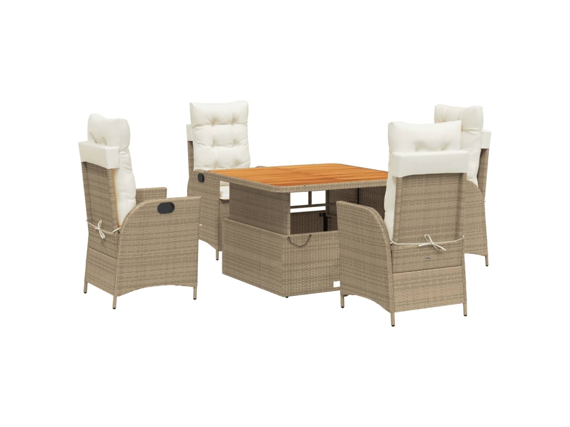 Conjunto de 5 Jantar para Jardim com Almofadões Vime Pe Bege MAISON EXCLUSIVE