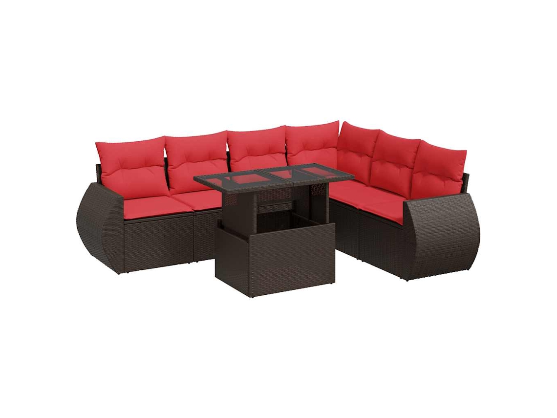 Conjunto 7 Sofás Jardim C/ Almofadões Vime Vidaxl Pe/acácia Castanho