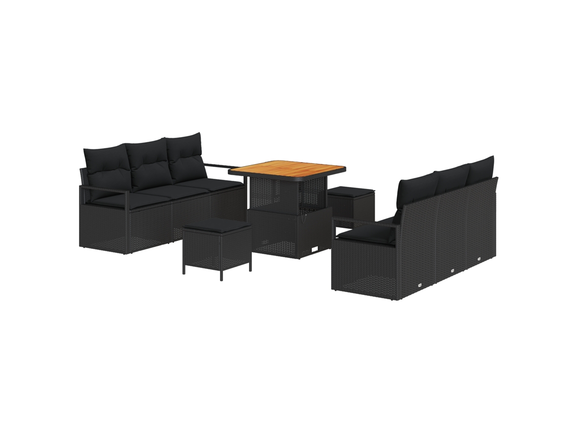 Conjunto 9 Conjunto De Sofás Para Exterior Vidaxl Preto Vime Pe (80 X 80 X 71 Cm)