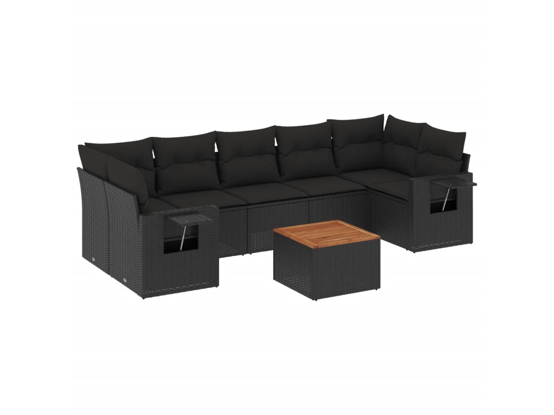 Maison Exclusive - 8 Pcs Conjunto Sofás De Jardim Com Almofadões Vime Pe Preto