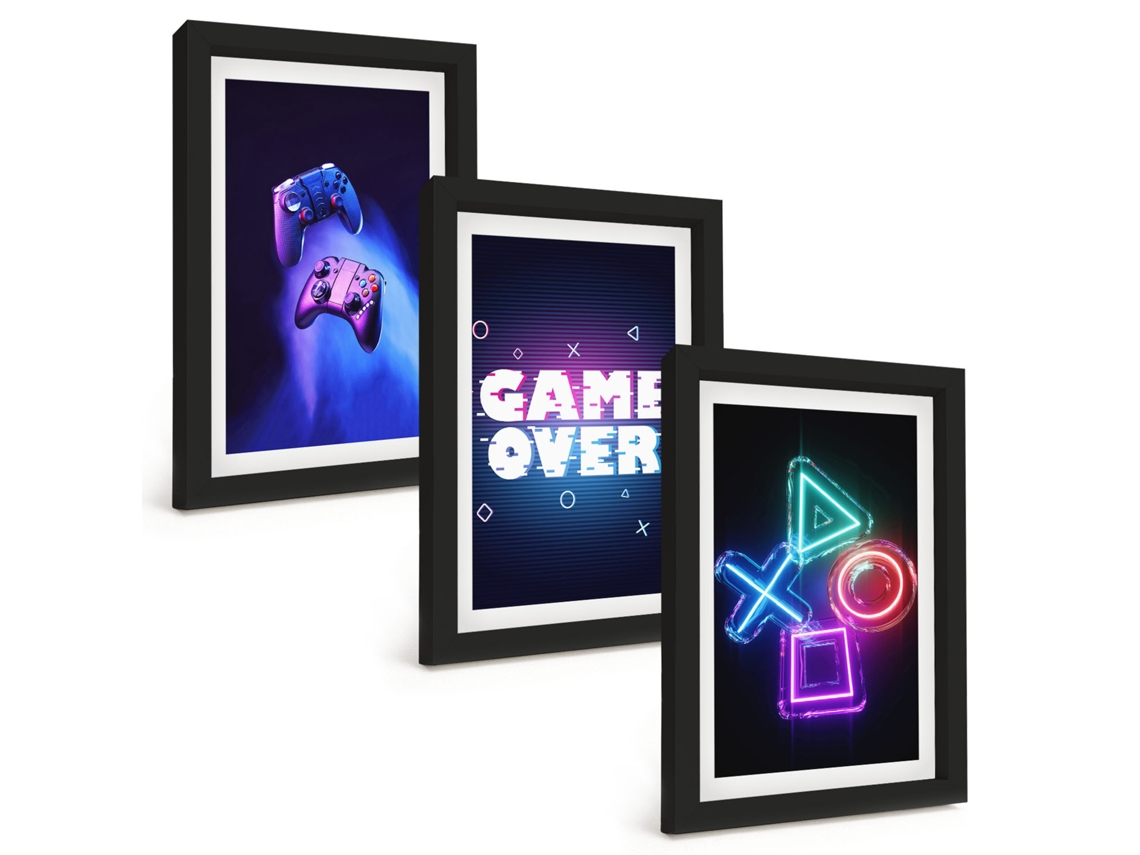 Composição De Quadros Game Over, Controles De Jogo Espelharte (3 Peças 20x30 Cm)