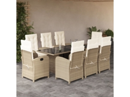 Vidaxl 9 Pcs Conjunto de Jantar P/ Jardim com Almofadões Vime Pe Bege