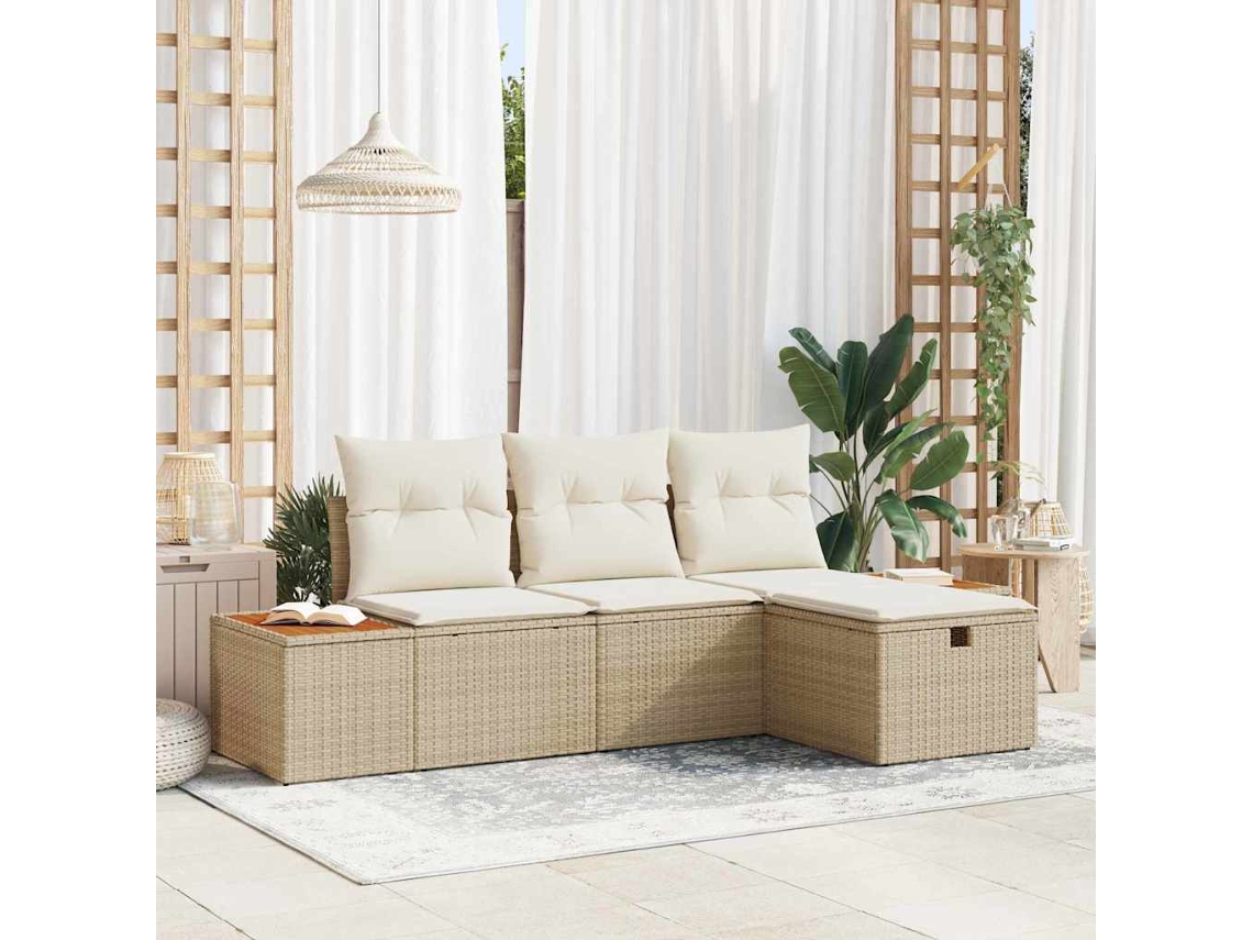 Vidaxl Conjunto De Sofá De Jardim 4 Unid. Bege Vime Pe