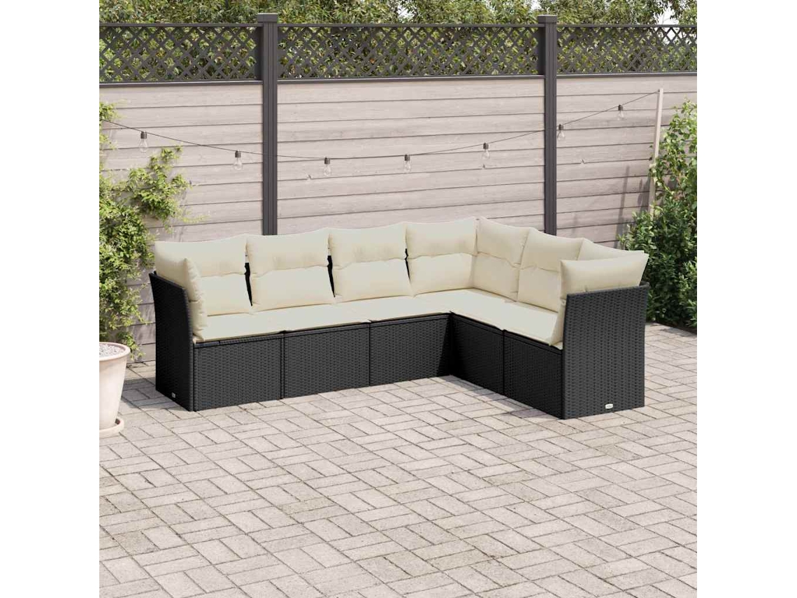Vidaxl 6 Pcs Conjunto Sofás de Jardim C/ Almofadões Vime Pe Preto