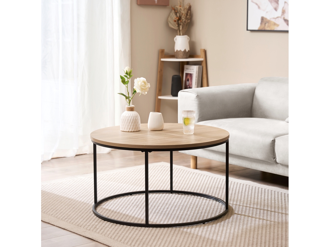 Round Kuhmoinen Center Table Mdf/ Metal 45 x Ø 80 cm de madeira/ efeito preto [EN.CASA]