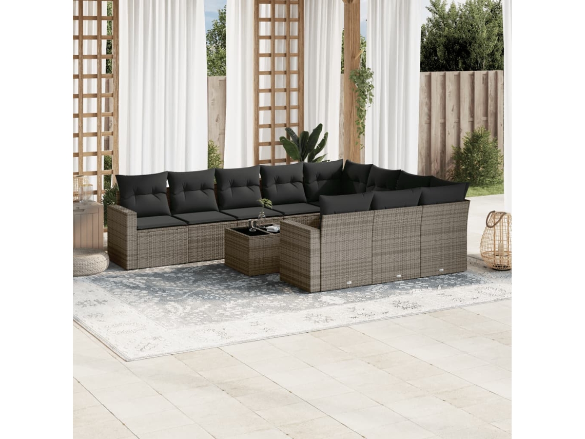 Jogo de Sofá Jardim 11 Peças C/ Almofadões Vime Pe Cinza Dkd Home Decor