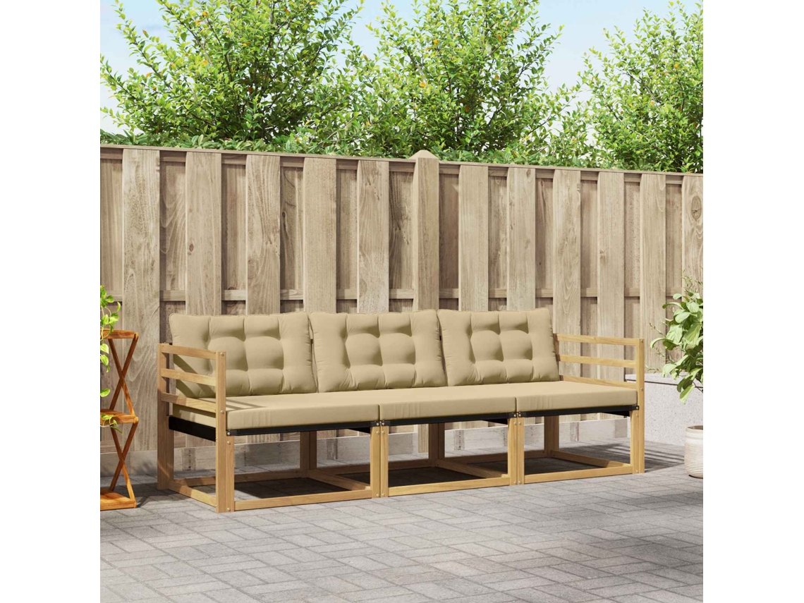 Vidaxl Conjunto De Sofás Para Exterior 3 Unid. Branco E Bege