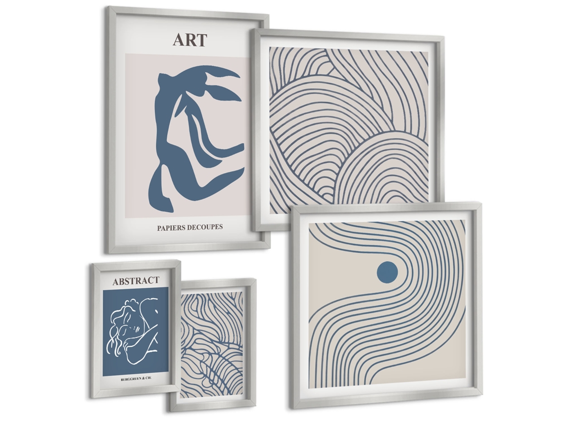Quadros Decorativos Para Parede Montanhas Abstratas, Flores, Inspiração Moldura Prateada Fotos Para O Escritório Espelharte (conjunto De 5 Imagens)