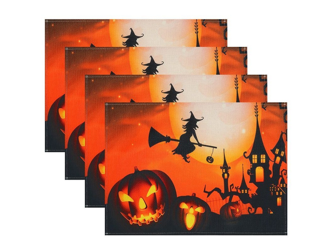 2026 set de 4 Manteles de Halloween para Mesa, Decoración de Cocina Y Hogar, Resistente Al Calor, Lavable