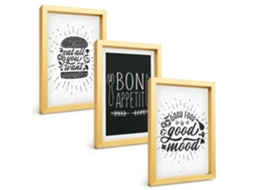 Pinturas Murais Modernasgráficos, Comida, Slogans Culinários Moldura Dourada Fotos Para O Corredor Espelharte (3 Peças 20x30 Cm)