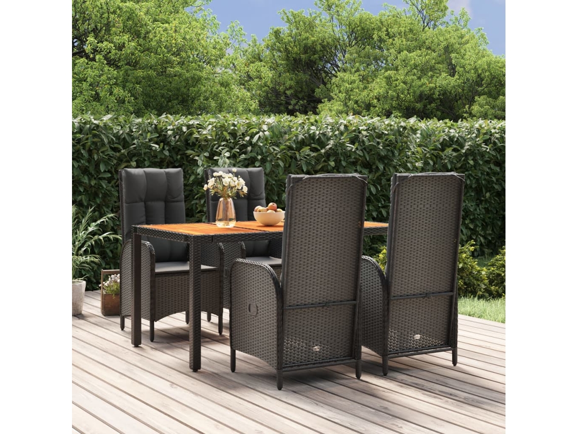 Vidaxl 5 Pcs Conjunto De Jantar P/ Jardim C/ Almofadões Vime Pe Preto