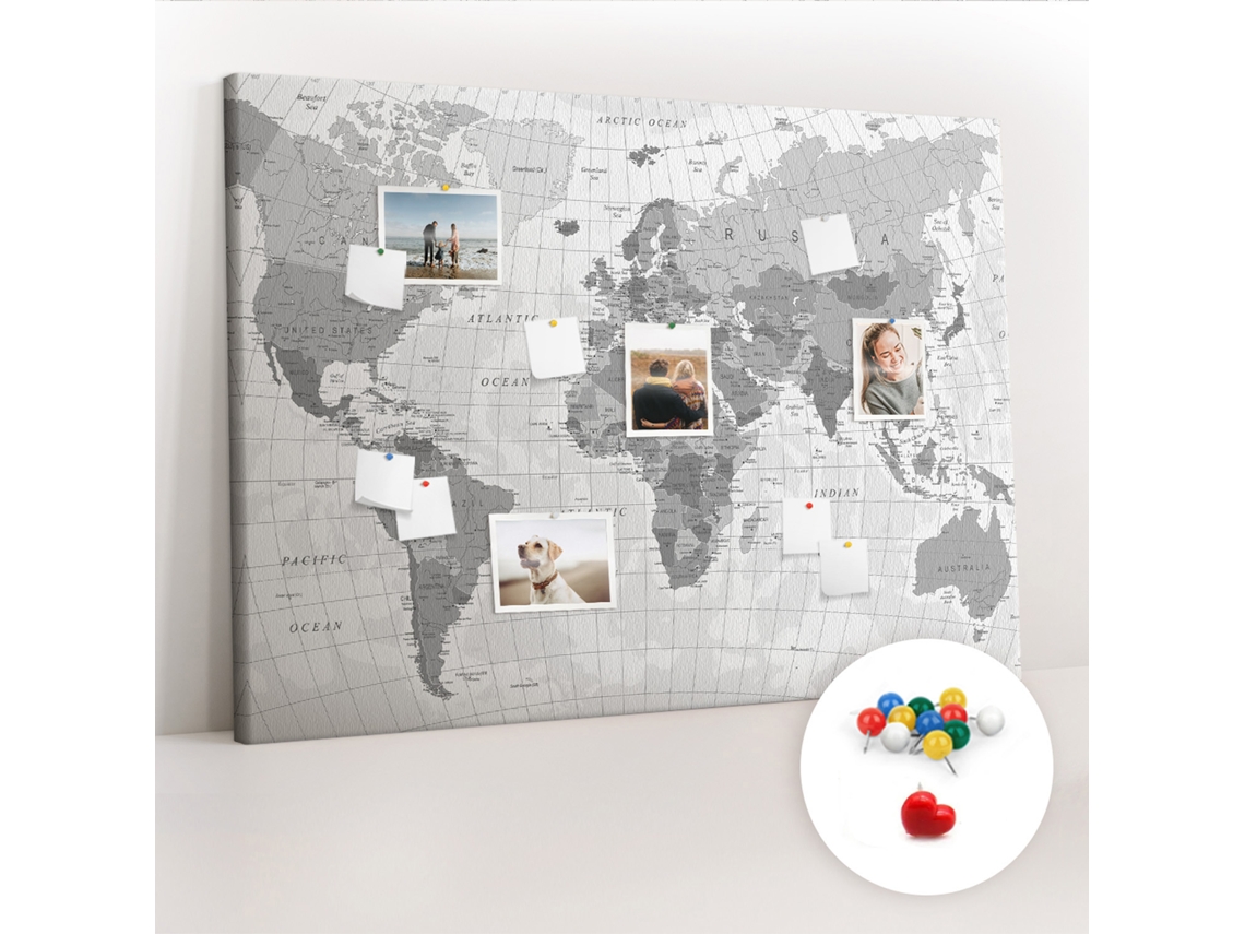 Painel De Cortiça Para Parede Mapa-múndi Político Para O Corredor Espelharte (140x100 Cm)