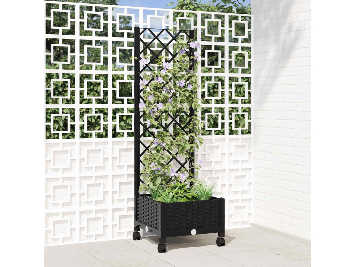 Vidaxl Vaso De Jardim Com Treliça E Rodas Preto 40 X 40 X 131,5 Cm Pp