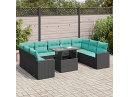 Vidaxl 10 Pcs Conjunto Sofás Jardim C/ Almofadões Vime Pe/acácia Preto