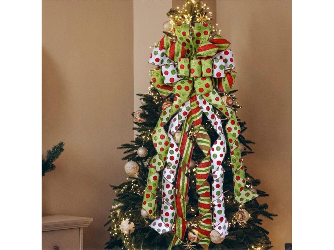 Laço Decorativo Para Árvore De Natal E Coroa, 45x13 Polegadas