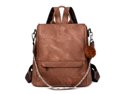 Mochila Feminina Leve e Impermeável de Couro Pu, Marrom DIGITALLAB