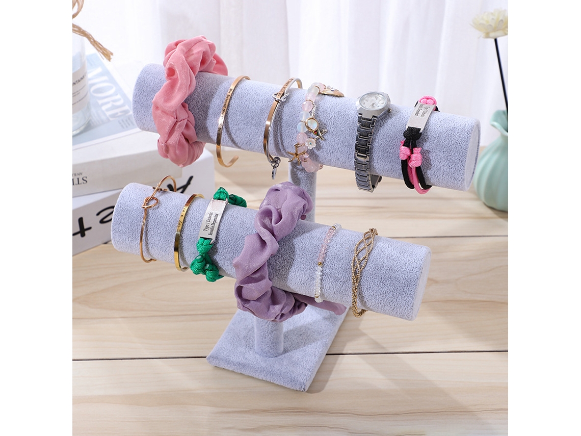 Suporte de Exibição de Pulseiras e Scrunchies em Cinza com Duas Fileiras para Lar e Loja
