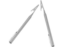 Conjunto de 2 clipes ajustáveis Jacaré em aço inoxidável com cabo telescópico para sinalização e suporte de laptop.
