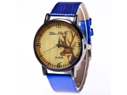 Reloj De Cuarzo Con Correa De Cuero Pu Unisex Patrón De Alce Dial Redondo (azul)