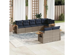 Vidaxl 8 Pcs Conjunto Sofás P/ Jardim C/ Almofadões Vime Pe Cinzento