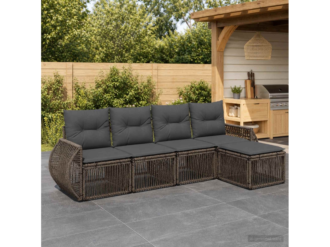 Vidaxl Conjunto De Sofá De Jardim 5 Pcs Cinza E Cinza Escuro Vime Pe