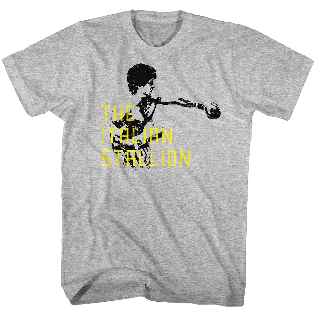 Rockinstone Rocky Movie The Staillion Block Text Heather Gray Adult T-shirt Size:l