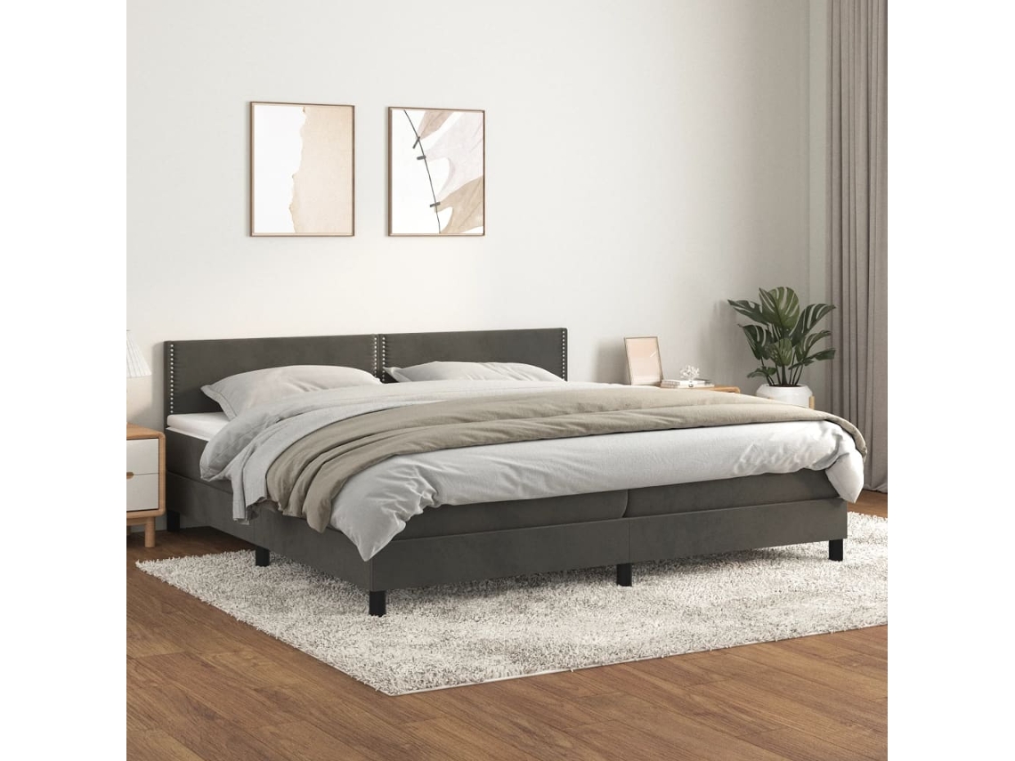 Vidaxl Cama Com Molas/colchão 200x200 Cm Veludo Cinzento-escuro