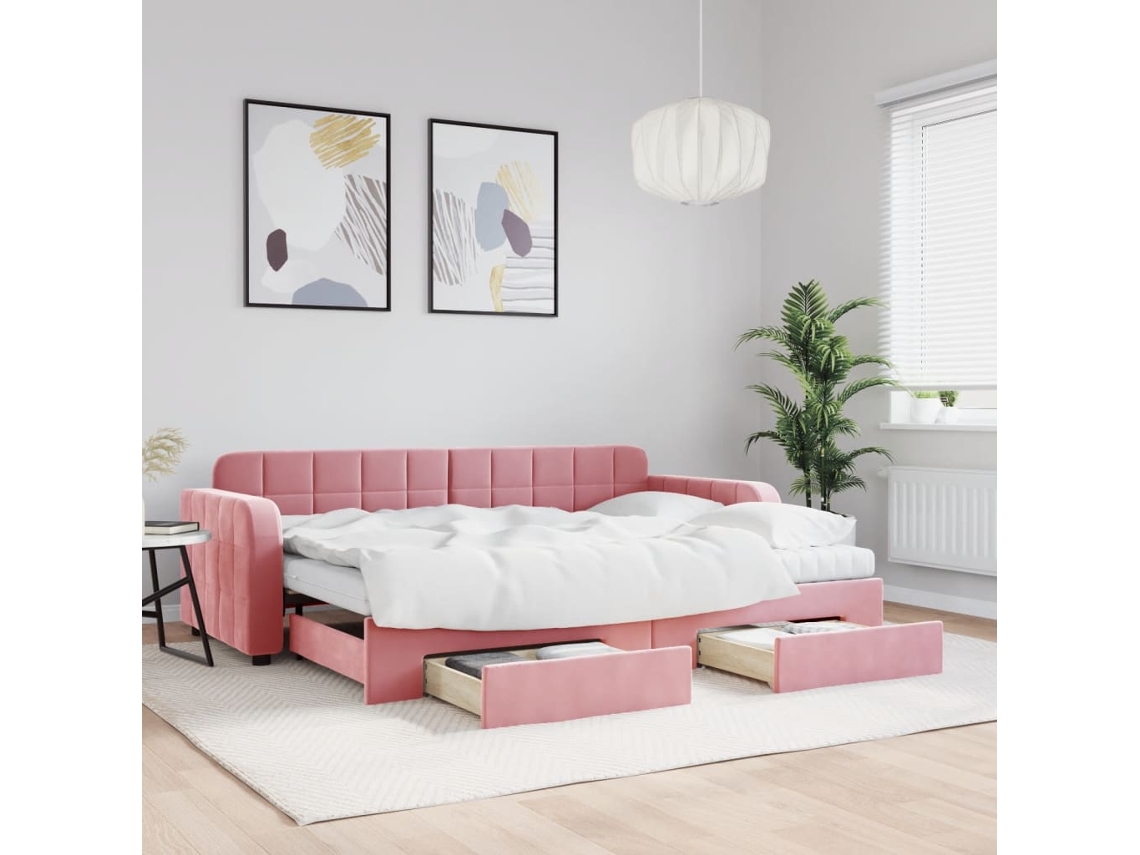 Vidaxl Sofá-cama Com Gavetão E Gavetas 80x200 Cm Veludo Rosa
