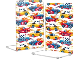 Suporte Para Livros Em Acrílico Transparente Com Estampa De Chamas E Tema Carros Corrida Organizador Escritório