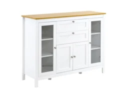 Aparador de Cozinha Mdf e Vidro Temperado Cor Branco 120x40x90 cm Homcom