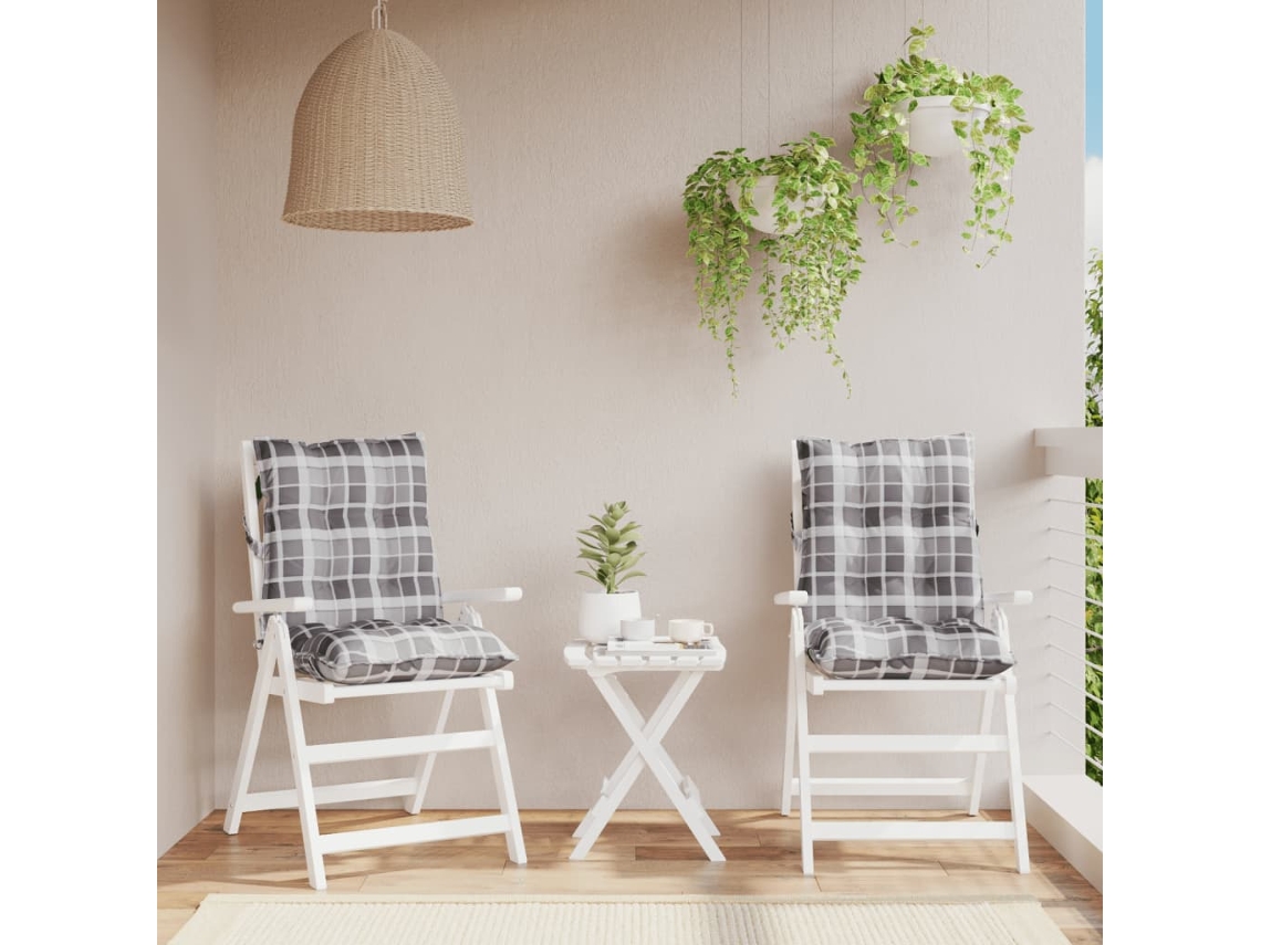 Vidaxl Almofadões Cadeira Encosto Baixo 2 Pcs Oxford Xadrez Cinzento