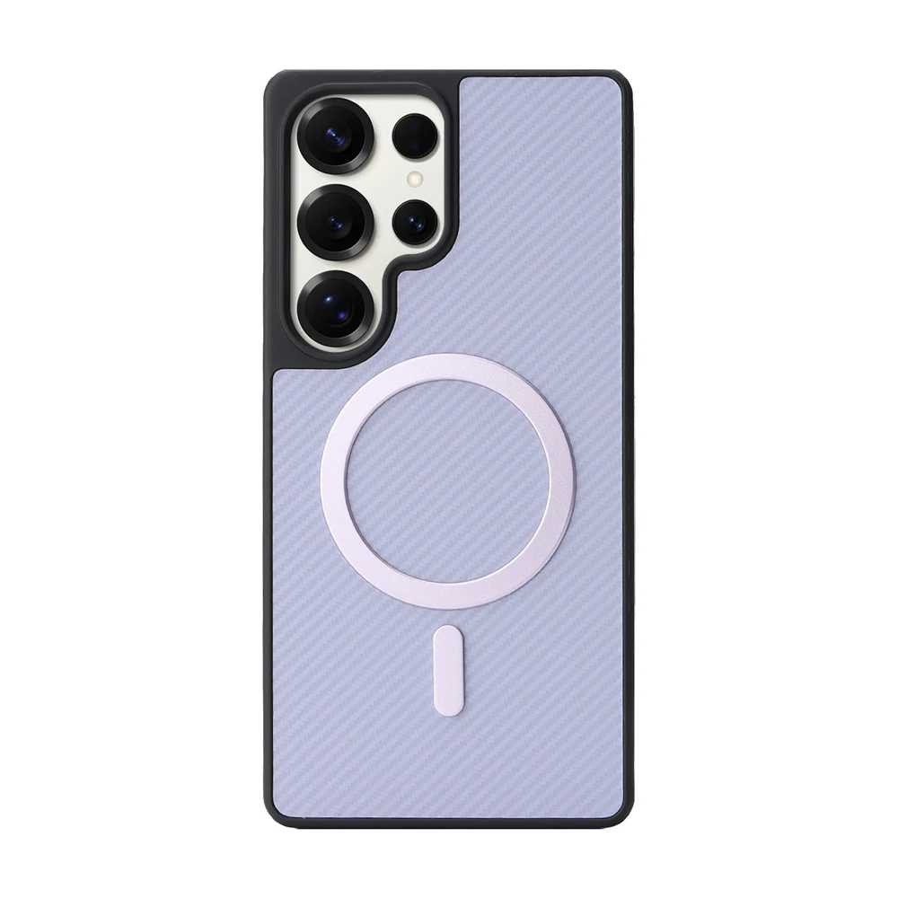 Capa Magnética Para Celular (galaxy S25 Roxo) Em Couro Com Fibra De Carbono, Compatível Com Conexão Magnética.