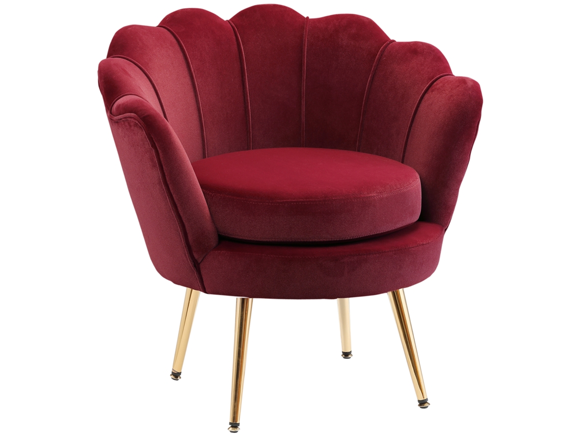 Poltrona de Concha. Poltrona Vintage. Quarto e Poltrona da Sala. Design Elegante. com Encosto Alto. 76x67x74cm. Vermelho Escuro Ge