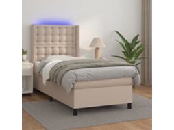 Vidaxl Cama Box Spring C/ Colchão/led 90x200cm Couro Artif. Cappuccino