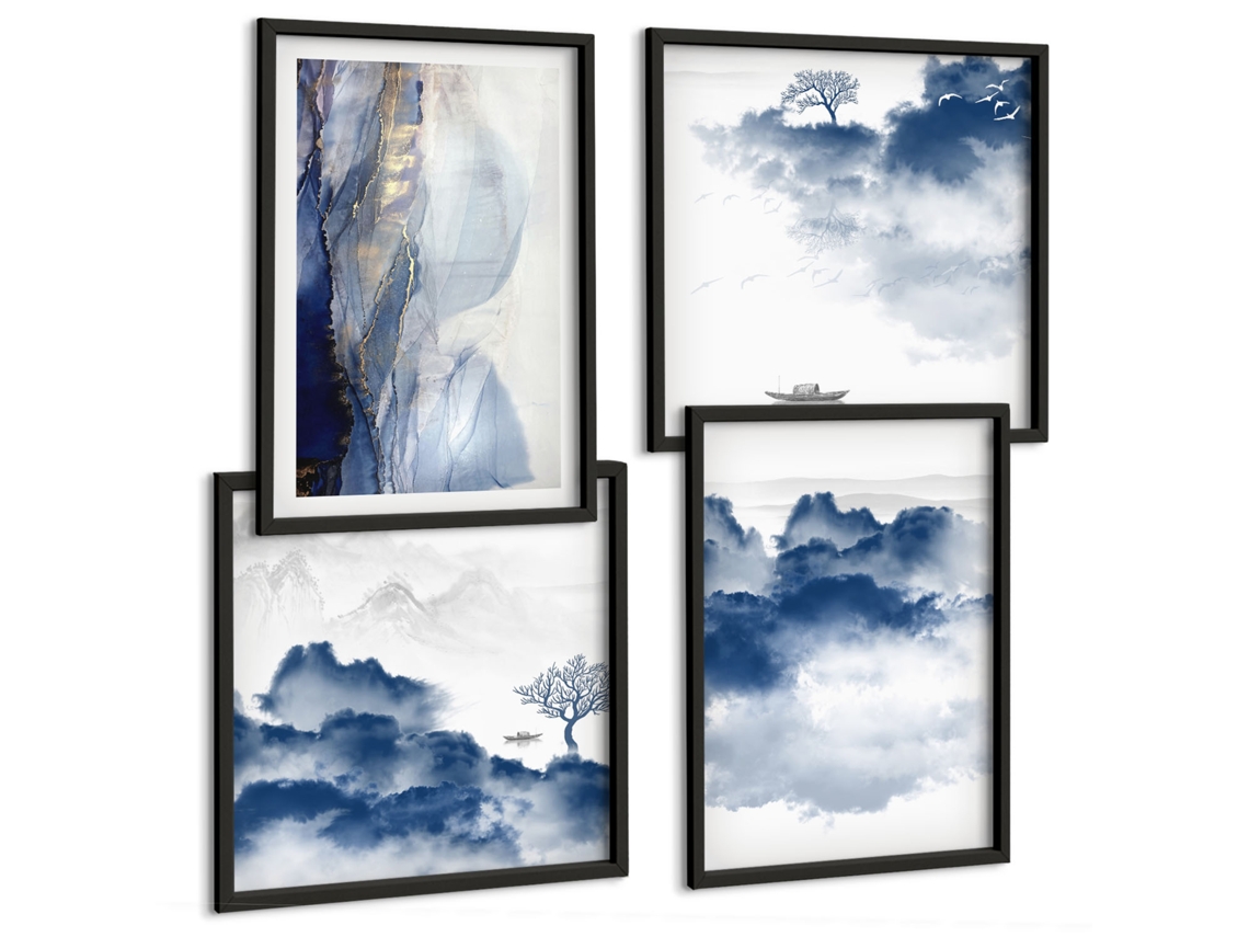 Composição De Quadros Paisagens Flores Água Tranquilidade Espelharte (4 Peças)