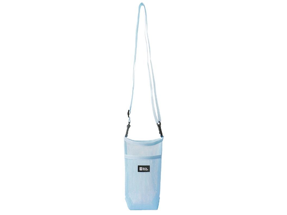 Porta-copos com alça de ombro portátil, reutilizável, antiderrapante, para acessórios de bebidas, em tecido azul claro.